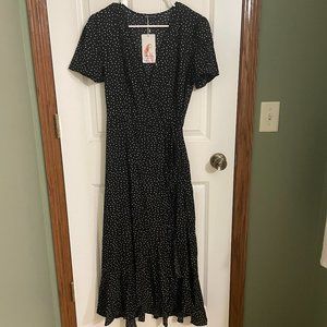 Pretty Garden- Black & White polka dot wrap dress Size M